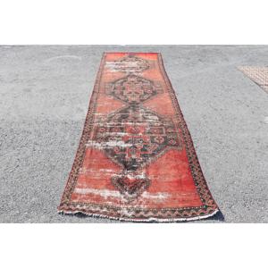 Tapis turc vintage 3,7x12,4 pi (114x378 cm), tapis en laine rouge - Product Image 2
