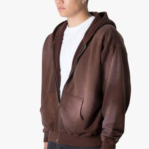 Sweat à capuche unisexe pour homme, hiver, poids lourd, 100% coton, fermeture éclair, avec logo personnalisé, teinture unie, coupe ample - Product Image 2