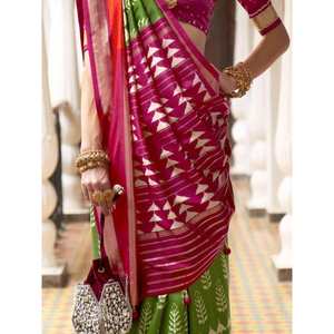 Elegant <b>Green</b> Patola <b>Silk</b> Saree Digital Printed for Occasions & Weddings - Product Image 1