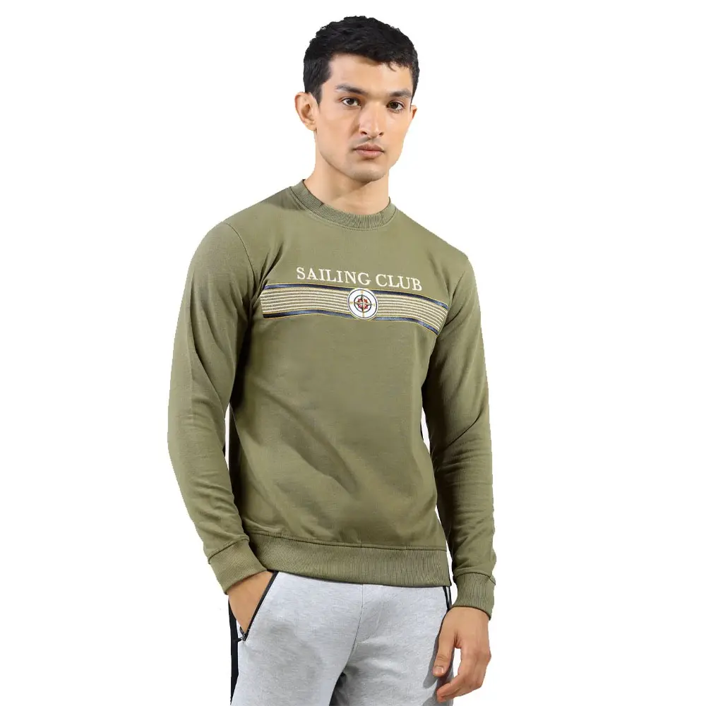 Penjualan Terbaik kaus oblong polos warna hijau zaitun pria untuk dijual dengan Logo bordir kustom di depan oleh AL FARAJ