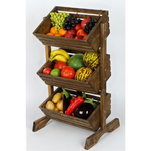 Plateau à étages en bois écologique en gros, organisateur de fruits, support à gâteau en métal et en bois |   Étagère de rangement pour pain et en-cas |   Plateau de service - Product Image 3