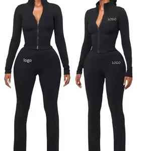 Wholesale Fitness 2 Piece <b>Women</b> Gym Yoga Wear Set Workout Seamless Long Sleeve Sports Suit Hoodie Yoga Set - Product Image 5