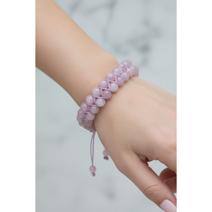 Bracelet en pierre naturelle Kunzite 8 mm à double rangée en macramé - Product Image 2