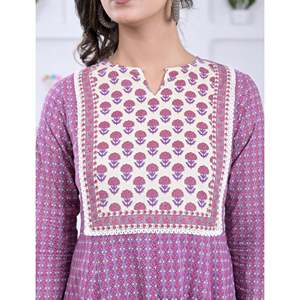 Purple Cotton <b>Block</b> <b>Printed</b> Anarkali Dress Pakistani-Style Ethnic Indian Wear Featuring Georgette Salwar and Choli - Product Image 2