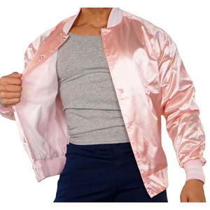 Alta calidad Premium personalizado a prueba de viento Universidad satén seda chaquetas hombres mujeres nuevo diseño rosa cremallera OEM Chaqueta ligera para hombres - Product Image 3