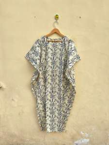 Indian Handmade 100% Cotton Kfatan Dress for <b>Women</b> Floral Printed Casual Sleepwear Great for Winter Beach Vacation Autumn Spring - Product Image 3