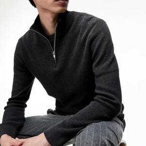 เสื้อสเวตเตอร์ถักแขนยาวกันรอยยับของผู้ชายเสื้อสเวตเตอร์ผ้าฟลีซย้อมสีพื้นแบบครึ่งซิปสำหรับฤดูหนาวตามสั่ง - Product Image 6