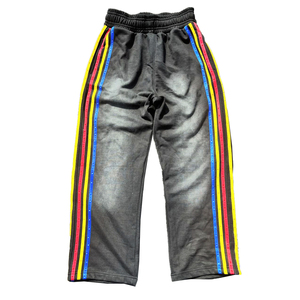 กางเกงวิ่งขายาวผู้ชายโอเวอร์ไซส์ผ้าเฟรนช์เทอร์รี่กางเกงวอร์มขากว้างแนวสตรีทแวร์วินเทจแอซิดลายทางประดับพลอยเทียม - Product Image 1