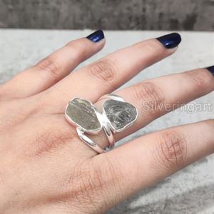 Bijoux en pierre brute Bague pour femme Labradorite brute naturelle Pierre de naissance Double pierre Bijoux de fête Bague en argent sterling 925 - Product Image 2