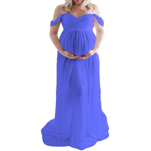 Vestido de Algodón Transpirable Personalizado para Mujer, Estilo Urbano, Cuello en V, Color Azul Sólido, Vestidos de Maternidad al por Mayor, OEM, ODM - Product Image 5