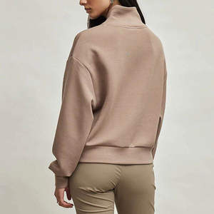 2026 Women's High Neck Oversize Crop <b>Jumper</b> With Lapel 100% Cotton Sports Breathable Half <b>Zip</b> Sweatshirt Wholesale for Winter - Product Image 3