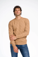 Pull-over sportif d'hiver pour homme Murales, col rond, respirant, en laine/acrylique, motif hexagonal, maille gaufrée, liens en relief