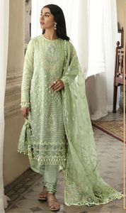 ชุดปากีสถานสีเขียวอ่อนและสีพีช,เสื้อผ้าออร์แกนซ่าและเน็ต DUPATTA คุณภาพสูง SALWAR KAMEEZ GARARA BY WS INTERNATIONAL - Product Image 6