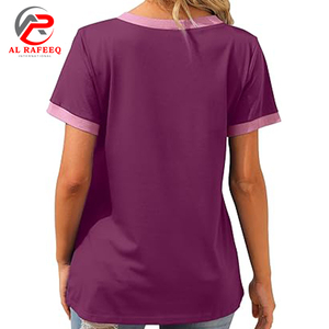Camiseta de mujer con cuello en V personalizada al por mayor, camiseta de manga corta de verano para mujer con bolsillo, camisetas informales de moda para mujer - Product Image 6