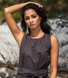 Nuevo Estilo Mono de Lino sin Mangas con Cuello Alto, Largo hasta el Tobillo, Color Sólido, con Cinturón y Bolsillos, Vestido Casual para Mujer - Product Image 5