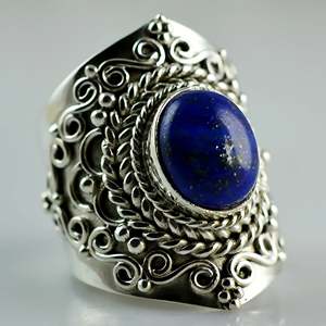 925 Sterling Silver Handmade Boho <b>Ring</b> Natural Blue Oval <b>Lapis</b> <b>Lazuli</b> Gemstone Bezel Setting Sagittarius Zodiac Jewelry Gift - Product Image 2
