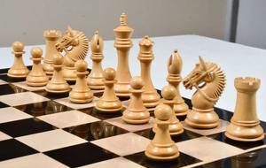 Jeu d'échecs américain artisanal de luxe tendance en ébène et bois de laurier triplement lesté, pièces de 4,2 pouces de hauteur - Product Image 3