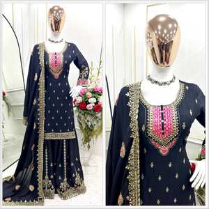 ชุดคุर्ตา/คุर्ติผ้าไหมสำหรับงานแต่งงาน ออกแบบโดยดีไซเนอร์ พร้อมผ้าคลุมไหล่ (ดูพัตตา) - Product Image 4