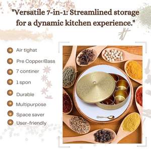 Boîte à épices en cuivre de bonne qualité, design martelé, ensemble pour la cuisine avec cuillère, 7 contenants, 40 ml, boîte à masala pour la cuisine - Product Image 5