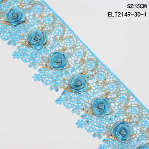 Nhà Máy Bán Buôn Tùy Chỉnh 3D Hoa Màu Đỏ Và Vàng Chủ Đề Biên Giới Thêu Trim <span class=keywords><strong>Sequin</strong></span> 15Cm Lớn Wids Đơn Phương Cắt Phụ Kiện - Product Image 4