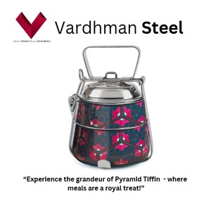 Boîte Tiffin en acier inoxydable Boîte à lunch Tiffin pyramide à 2 compartiments Boîte à bento en acier alimentaire tiffin indien 7x2 - Product Image 2