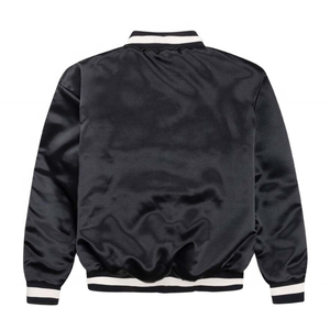 Veste en satin pour hommes OEM Varsity polyester Bomber Biker raglan Fermeture réversible Hiver Décontracté Fermeture éclair Logo brodé sur mesure - Product Image 6