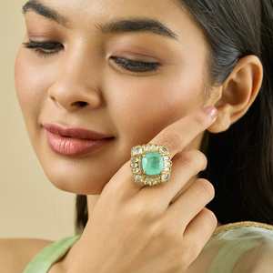 Kundan Fashionable Wedding Finger <b>Ring</b> <b>Adjustable</b> Gold Plated Inlay with Princess Cut Diamond Free Size - Product Image 2