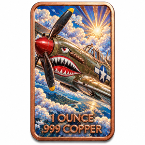 Pièce de collection rectangulaire personnalisée en cuivre pur de 1 once, motif avion de chasse à bec de <span class=keywords><strong>requin</strong></span>, pour la vente en gros, avec image artistique personnalisée - Product Image 1