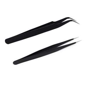 Lot de 2 pinces à épiler en acier inoxydable en forme de S et en forme de I, couleur noire, marque privée, vente en gros - Product Image 1