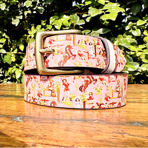 Vintage perforado caballo impreso agua búfalo cuero cinturón 35MM ancho moda/Casual/estilo de negocios excelente calidad 100% - Product Image 1