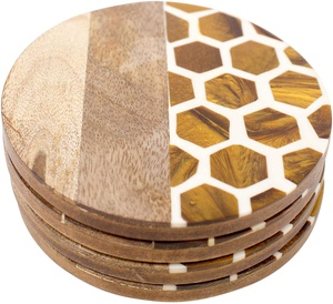 Creative Solid Wood <b>Coaster</b> With Resin Logo Insulated Tea Ceremony Cup Holder Tea Tray Dining Mat Wooden <b>Coaster</b> <b>Drinks</b> Natural - Product Image 2