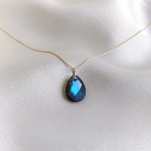 Pendentif en argent sterling plaqué or Labradorite naturelle style vintage Bijoux de naissance de novembre Cadeau de fiançailles pour elle - Product Image 2