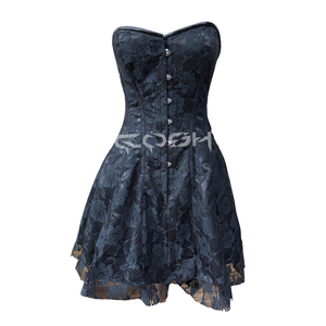 Robe de soirée mini en satin noir avec corsage en dentelle florale et décolleté cœur, style patineuse - Product Image 1