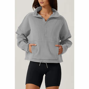 Sudaderas de Invierno con Capucha de Forro Polar Transpirable Antiarrugas con Media Cremallera Delantera y Logotipo Personalizado, Sudadera de Manga Larga con Bolsillos para Mujer - Product Image 4