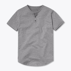 เสื้อเชิ้ตเฮนลีย์สีเทาอมเทากระดุม62% ผ้าโพลีเอสเตอร์ผ้าฝ้าย33% สแปนเด็กซ์เข้ารูปแบบโค้งชายเสื้อ - Product Image 4