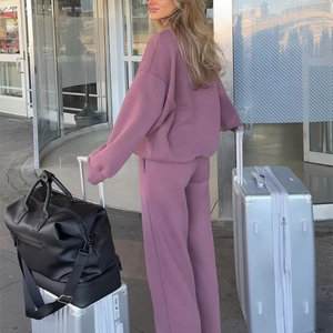 Sweat-shirt à col roulé en polaire lourde de haute qualité pour femmes sweat-shirt surdimensionné personnalisé et ensemble de pantalons de survêtement à jambes larges - Product Image 6