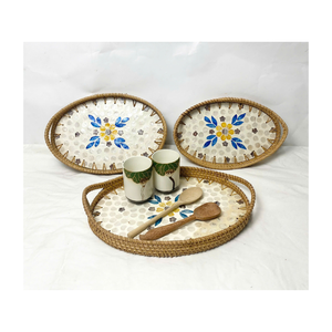 Bandejas para servir de ratán, incrustaciones de madreperla, artesanías de mimbre tejidas, precio atractivo para la decoración del hogar, cocina - Product Image 1