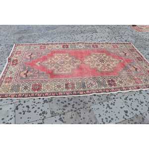 พรมวินเทจขนาด 4.4x8.2 ฟุต สีแดงเทา ลายจุด ทำจากขนสัตว์ - Product Image 3