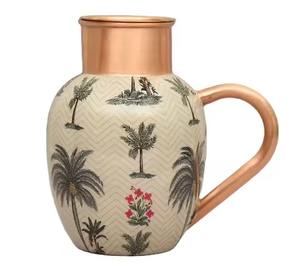 Trending Handcrafted Copper Jug <b>Flask</b> Set With Palm Tree Dessert Enameled Printed Used for Home and Kitchen Drink Ware - Product Image 1