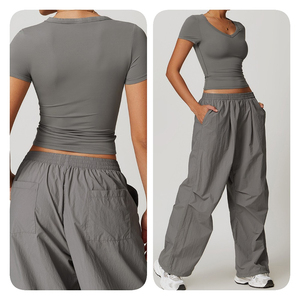 Hauts de yoga à col en V écologiques pour femmes T-shirt à manches courtes pour l'été Débardeur skinny confortable pour courir des chemises Slim Fit - Product Image 4