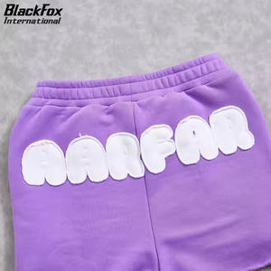 Women's High Quality Cotton 2-Piece Casual Set Long-Sleeve <b>Zip</b>-Up Coat with Puff Printing Logo <b>Hoodie</b> and Short Set - Product Image 4