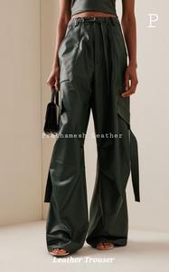 Pantalones de cuero asequibles para mujer OEM Pantalón de cuero genuino Streetwear Casual Oficina Formal Elegante Exportación Calidad Tendencia - Product Image 2