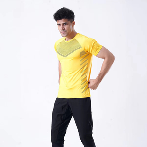 Gym T-shirt Hommes Sports Manches Courtes Jaune Slim Fit Running T Shirt Male Workout Tee Tops Summer Fitness Clothing - Product Image 1