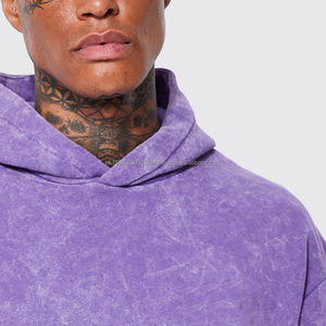 High Quality No String Breathable Stone Acid Washed Hoodies For Mens Boxy 500 GSM Designer <b>Enzyme</b> Wash Hoodie Top - Product Image 4