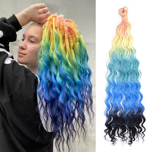 Les extensions de <span class=keywords><strong>cheveux</strong></span> au crochet arc-en-ciel offrent des <span class=keywords><strong>cheveux</strong></span> tressés <span class=keywords><strong>ondulés</strong></span> synthétiques vibrants avec un dégradé d'ombre parfait pour les fêtes - Product Image 1