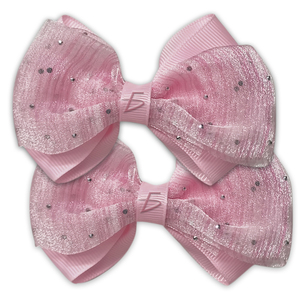 Doppio Fiocco per Capelli con Spilla, Accessori per Acconciature, Pizzo Trasparente Decorato con Glitter, Coppia di Pezzi Eleganti - Product Image 5