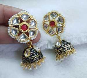 Top fabricant indien de qualité supérieure ethnique plaqué or multicolore perle grappe goutte boucle d'oreille inspiré bijoux de mode - Product Image 3