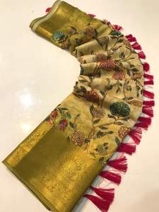 Saree Zari ทอผ้าทำงาน,แนวคิดใหม่ของผ้าไหมออร์แกนซ่าผ้าทอพิมพ์ดิจิตอลชุดส่าหรีเจ้าสาวที่สวยงาม - Product Image 4