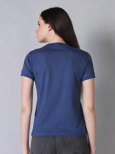 T-shirt élégant pour femmes, col extensible, manches courtes, tissu en toile bleu clair, 100% coton, tailles grandes, t-shirts pour femmes - Product Image 6