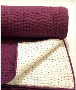 Juego de Edredón Doble de Algodón Kantha Liso, Dos Fundas de Almohada, Ecológico, para Todas las Estaciones, Edredones con Estampado de Bloques, Estilo Moderno para el Hogar - Product Image 5